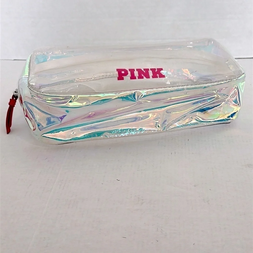 VICTORIAS SECRET PINK Iridescent Clear Makeup Bag NWOT